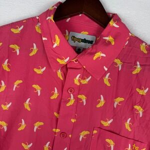 NEW Tipsy Elves Hawaiian Shirt Mens Large Pink Banana AOP Short Sleeve Button Up